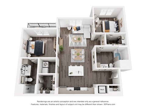 Floor plan for 2 beds, 2 baths, 1174 sqft